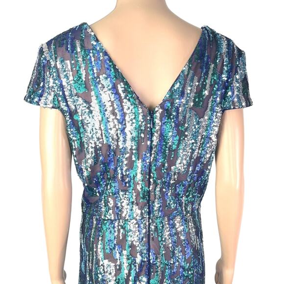 Dress the Population Zoe Sequin Blue Purple Sheath Mini Party Formal Dress - Picture 8 of 15
